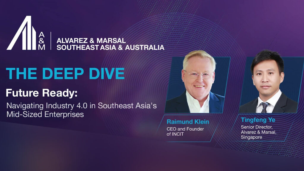 Promotional graphic featuring speakers Caimund Klein and Tingfeng Ye at 'The Deep Dive Podcast' event discussing Industry 4.0 in Southeast Asia.
