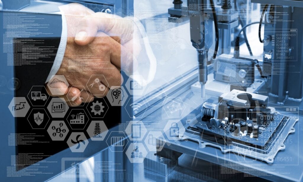 Manufacturing solutions. Shaking hands. Strategies for fostering innovation to address manufacturer’s biggest challenges 
