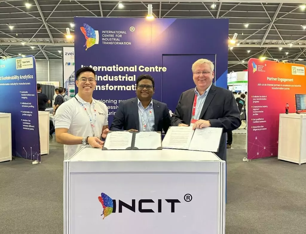 international centre for industrial transformation incit with TÜV SÜD tuv sud official signing agreement ceremony for consumer sustainability industry readiness index cosiri training and examination centre in singapore