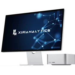 A monitor with the XIRI analytics logo on it.